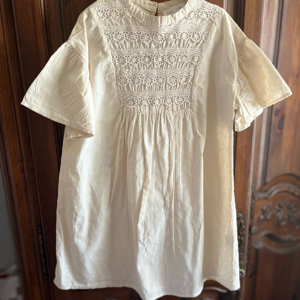 Zara Ivory Crochet Accent Dress